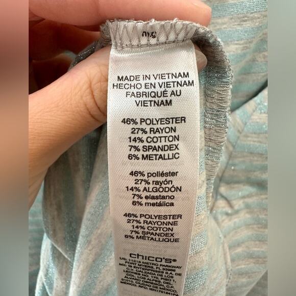 CHICO’S | Blue Gray Metallic Stripe Long Sleeve Top | Size 2 Large - Picture 6 of 7